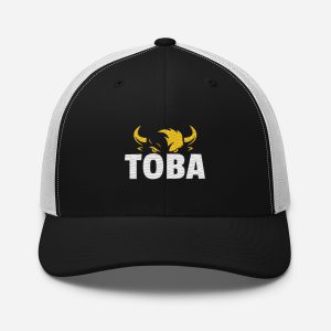 Toba Ultimate Supporter Trucker Cap – Front View White and Black