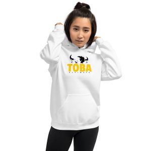 White unisex Toba Ultimate supporter hoodie with classic logo, front view