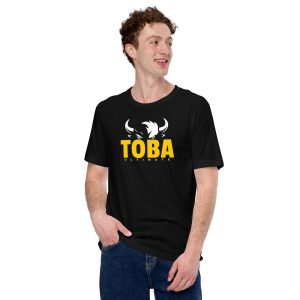 Front view of black Toba Ultimate supporter t-shirt, unisex fit