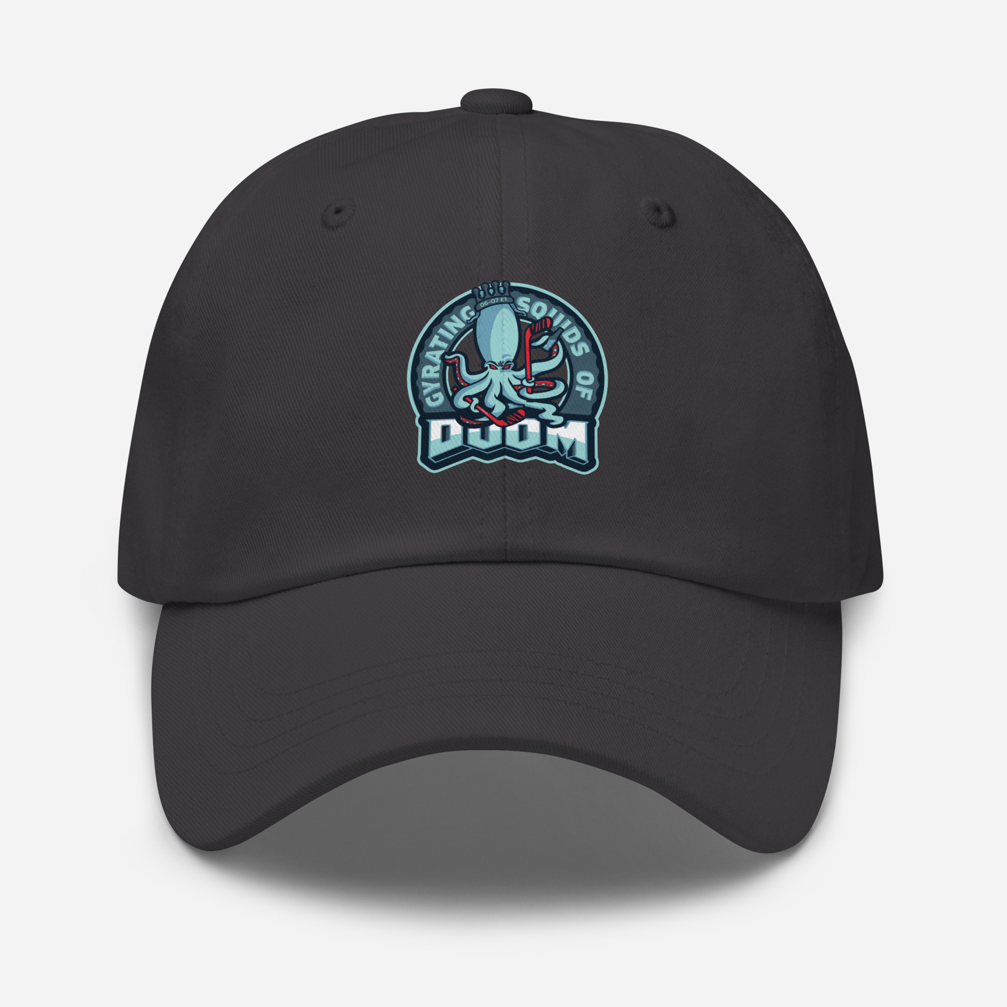 Classic Dad Hat Squids of Doom logo in Dark Grey