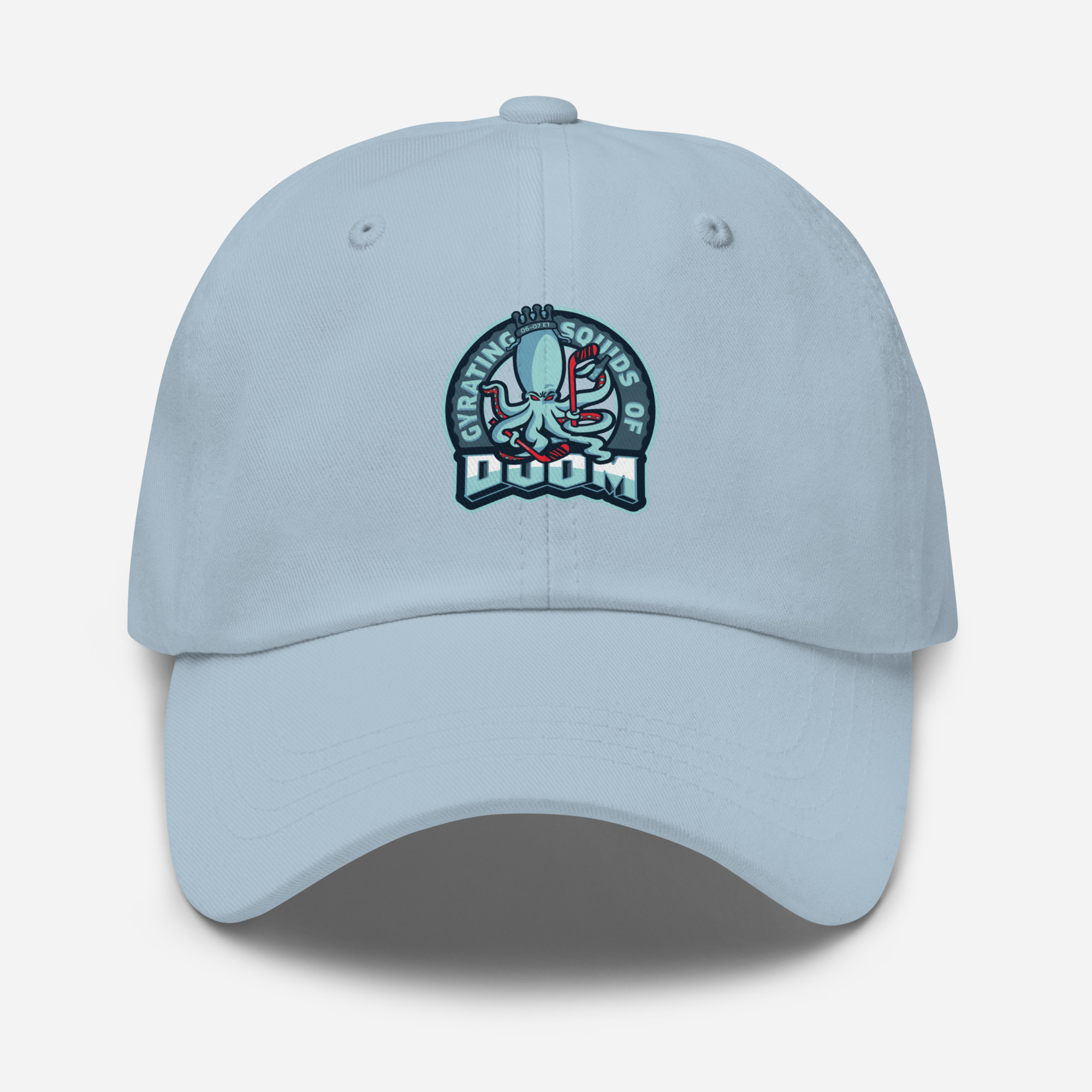 Classic Dad Hat Squids of Doom logo in Light Blue